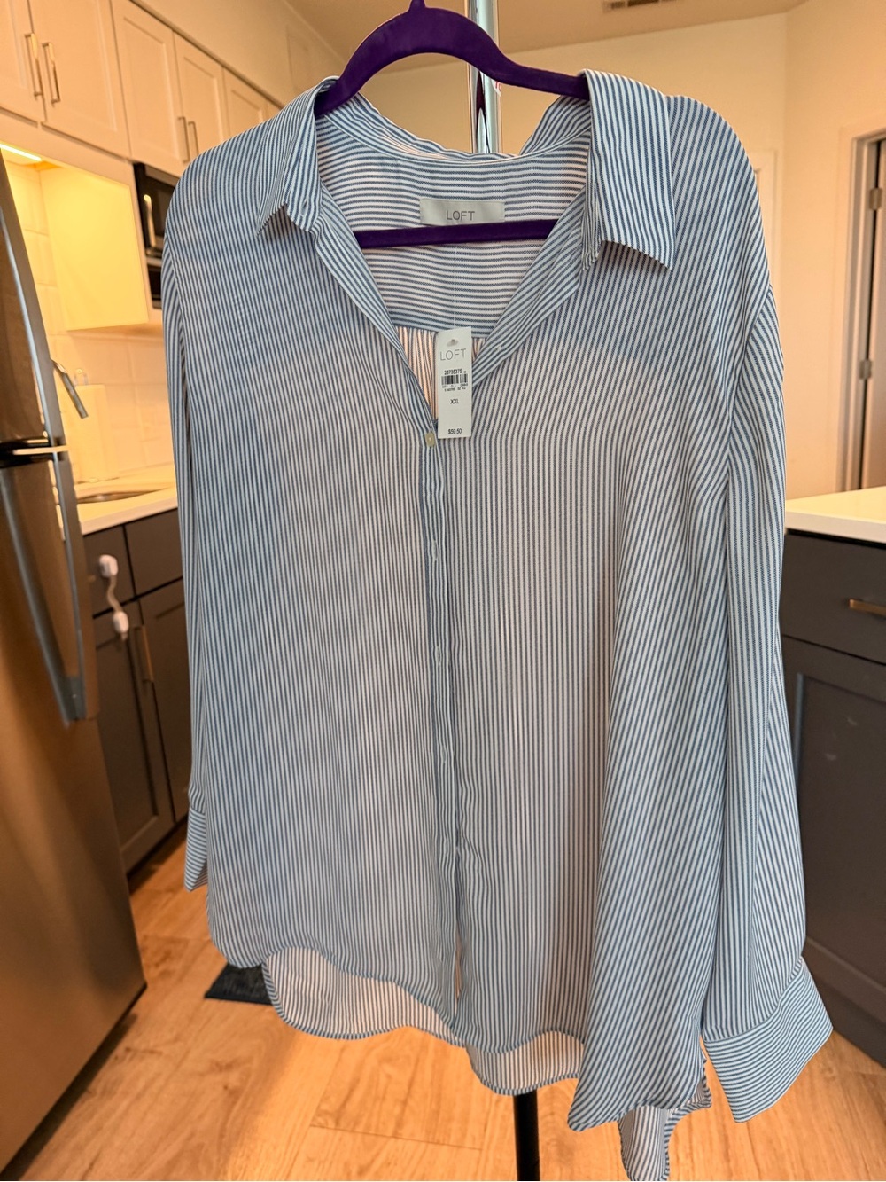 LOFT Blue and White Striped Casual Button-Down Shirt NWT